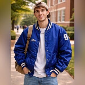 Vintage (80s/90s) STARTER Blue Satin Jacket‎ (Large) Made in USA